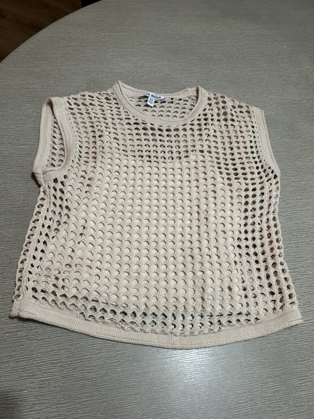 Steve Madden Open-Weave Sleeveless Tank in Light Beige